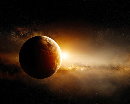 Planet Sunrise in Deep Space &ndash; AI Generative