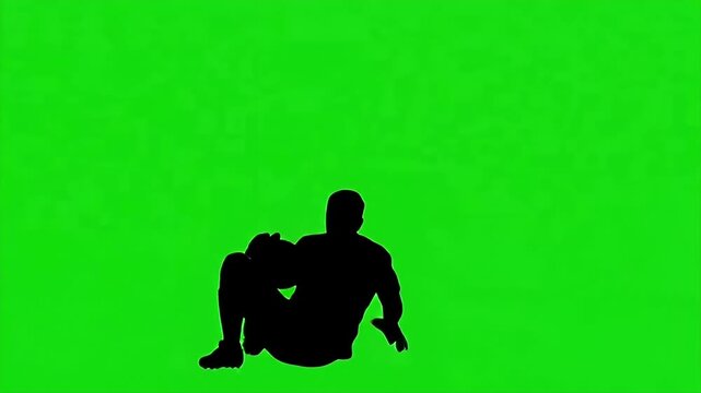 Silhouette Soccer Goalkeeper Diving on Green Screen - A black silhouette of a soccer goalkeeper is shown in profile diving down to catch a ball.