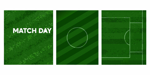 soccer field graphic with match day text realistic texture football pitch sports broadcast design illustration vector background green stripes circle lines © Tapas