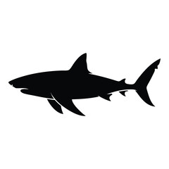 Naklejka premium Solid black great white shark silhouette icon vector