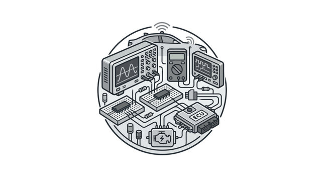 Clean Isometric of Electronic Diagnostic Tools and Car ECU System Connected in a Circular Network