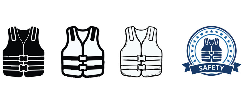 Safety vests and safety sign with life jackets for protection and security  life jackets and safety sign