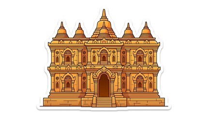 Obraz premium Golden Temple Facade: An intricately designed golden temple, featuring elaborate architecture, ornate windows, and tiered rooftops.