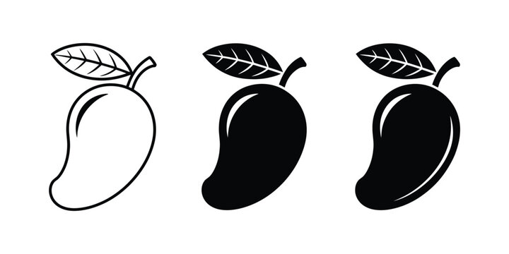Mango icon vector in simple black and white design for web, mobile apps, branding, interface, and digital graphics.