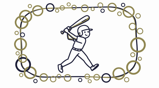 baseball player illustration with decorative border