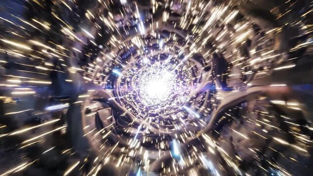 Abstract Blue and Gold Light Tunnel Hyper-Speed Travel Animation