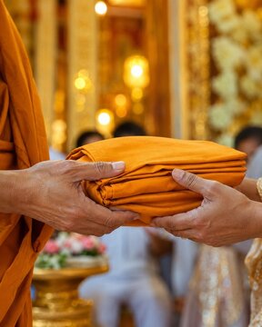 Thai monk ordination daily monastic life in temple ceremony with orange robe exchange and spiritual tradition