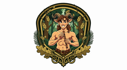 Obraz premium cartoon satyr playing flute in forest