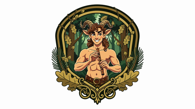 cartoon satyr playing flute in forest