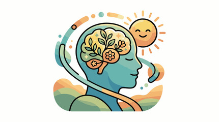 Fototapeta premium Blooming mind with sunshine and nature elements
