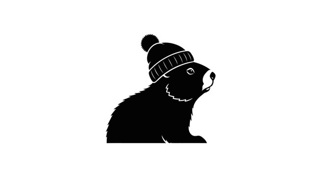 Adorable groundhog character wearing a cozy knitted winter hat looking cheerful and friendly