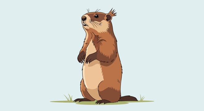Cute Groundhog Standing on Hind Legs in a Grassy Field Looking Around