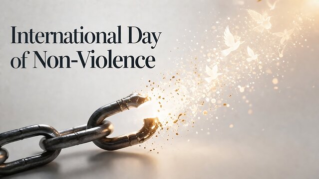 International day of nonviolence with broken chain turning into doves