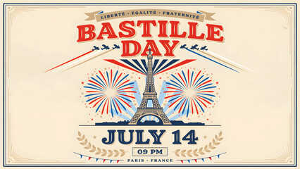 Vintage bastille day july 14 poster design
