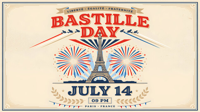 Vintage bastille day july 14 poster design