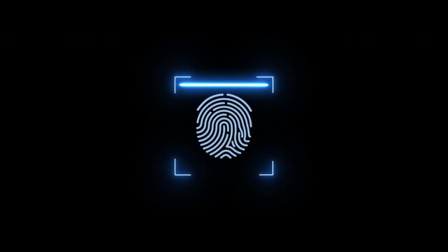 neon fingerprint scanning animation, Animated fingerprint icon with identification scanner, biometric scanner for identification video 4K