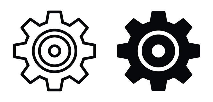 Black and white gear wheel icons for settings and engineering concepts