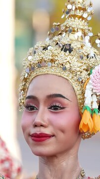 Traditional Thai Dancer in Ornate Chada Headdress Close-Up