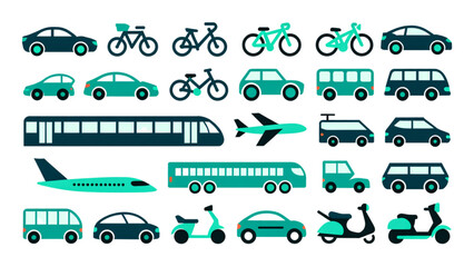 Colorful set of various transportation vehicles in a row Vector © MDHAMIDUL