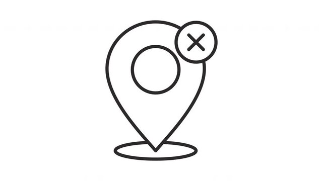Animated Remove Location Icon Loop, GPS Pin Delete and Map Marker Cancellation Line Motion Graphic