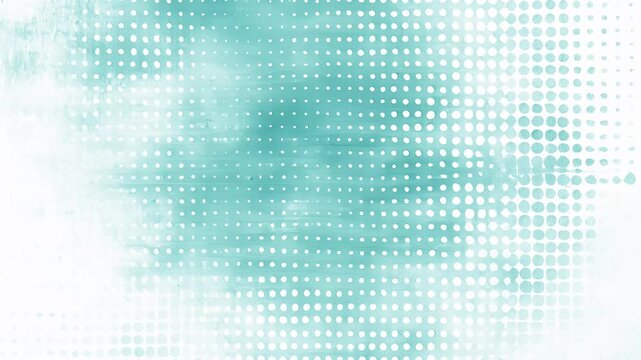 Abstract teal watercolor background with animated white halftone dotted pattern. Grunge texture video effect seamless loop backdrop design.