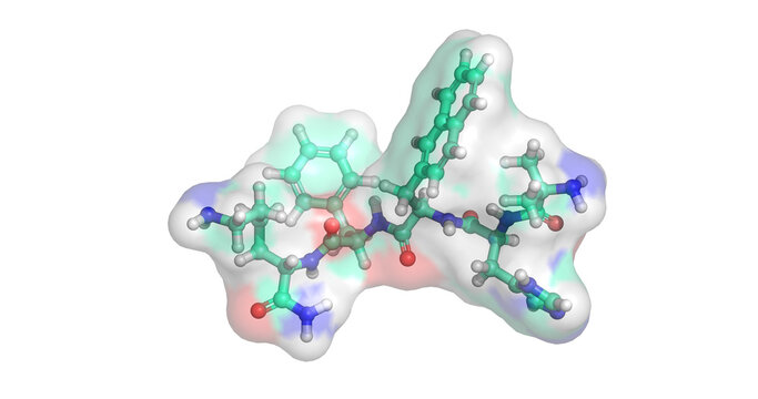 Ipamorelin, pentapeptide growth hormone, 3D molecule 4K