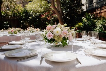 Fototapeta premium Elegant outdoor garden wedding setup