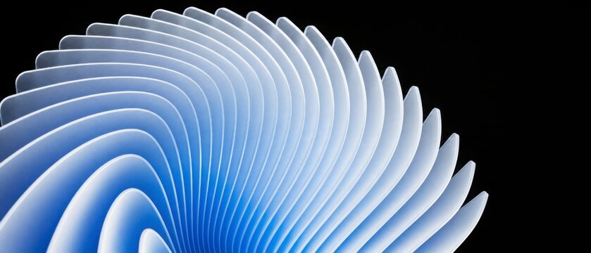 Abstract swirling blue curves and light reflections creating a dynamic geometric pattern on a deep black background for modern minimalist graphic design projects