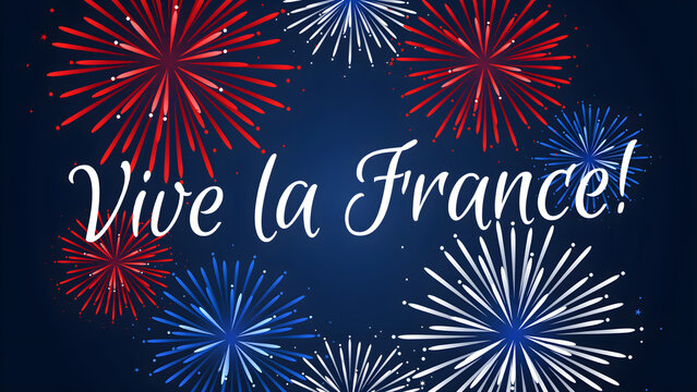 Colorful fireworks display with french flag colors