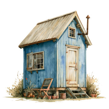 Garden watercolor - Garden Shed watercolor isolation on transparent illustration. 