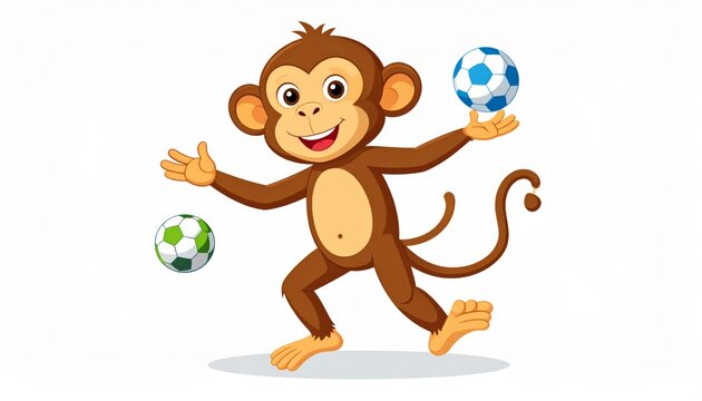 A monkey juggling two soccer balls.