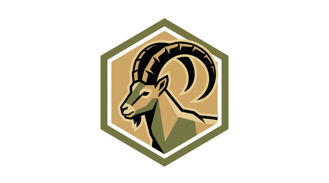 Stylized Ibex Head Mascot Logo inside Hexagon Frame.