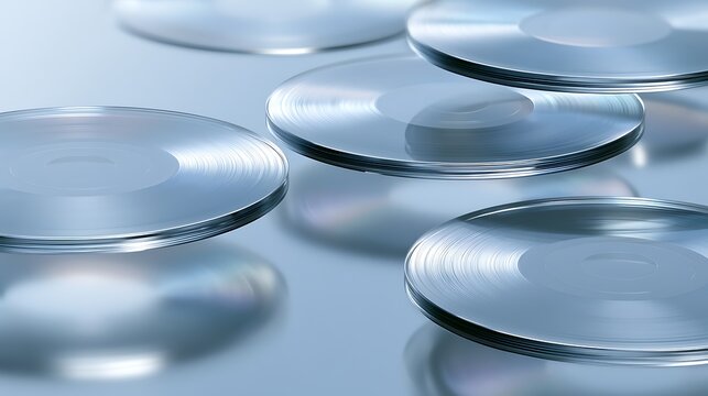 Close-up of shiny silver coins with reflective surface