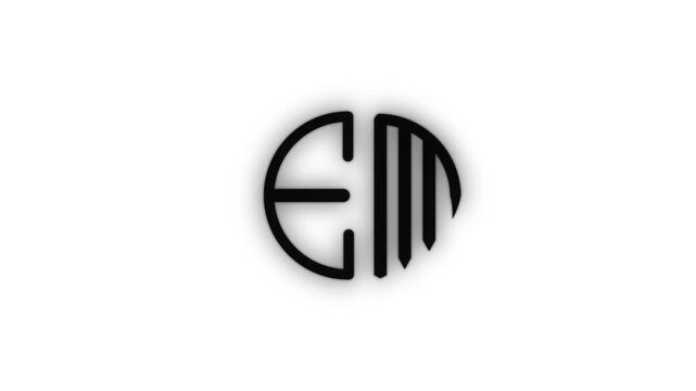 Minimalist em monogram animation on white background, for corporate branding, identity
