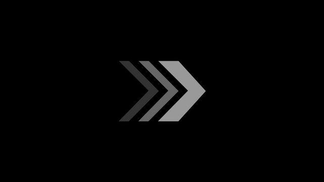 Minimalist loading animation with triple arrow on black background, for digital interface