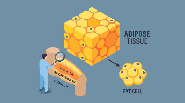 Fat Cells and Adipose Tissue Isometric Concept Vector Illustration
