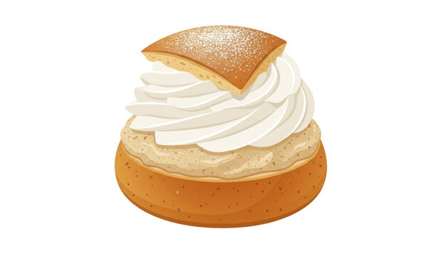 Traditional Swedish Semla Cream Bun Isolated on White Background Realistic Vector Illustration