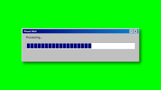 Retro 90s Computer Loading Progress Bar Dialog Box Green Screen Motion Graphic Overlay
