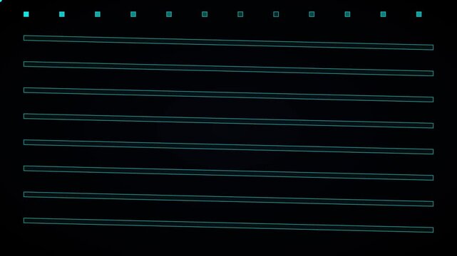 Digital hud interface animation 4k background, with glowing cyan, horizontal data lines, and scanning grid, for futuristic technology projects