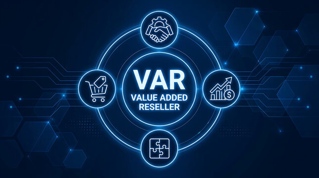 value added reseller software concept, company that resells software, hardware and other products and services that provide value beyond the original order fulfillment.
