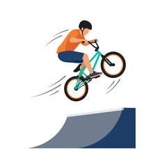 Obraz premium BMX Rider Performing Mid-Air Trick on a Ramp in a Dynamic Flat Vector Illustration Style