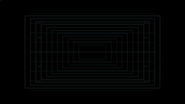Digital hud interface with concentric rectangles and grid lines for futuristic tech backgrounds animation 4k
