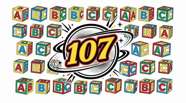 colorful alphabet blocks with 107 number