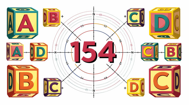 colorful alphabet blocks with number 154