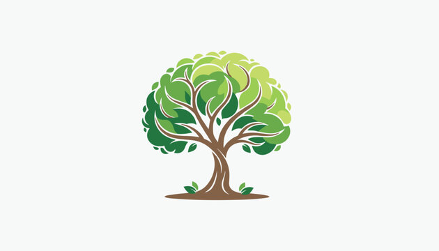 Beautiful and artistic tree logo featuring a detailed canopy of lush green leaves and strong brown branches.