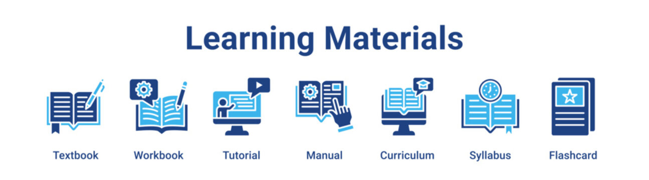 Learning Materials web banner icon vector illustration concept for education with icon of Textbook, Workbook, Tutorial, Manual, Curriculum.