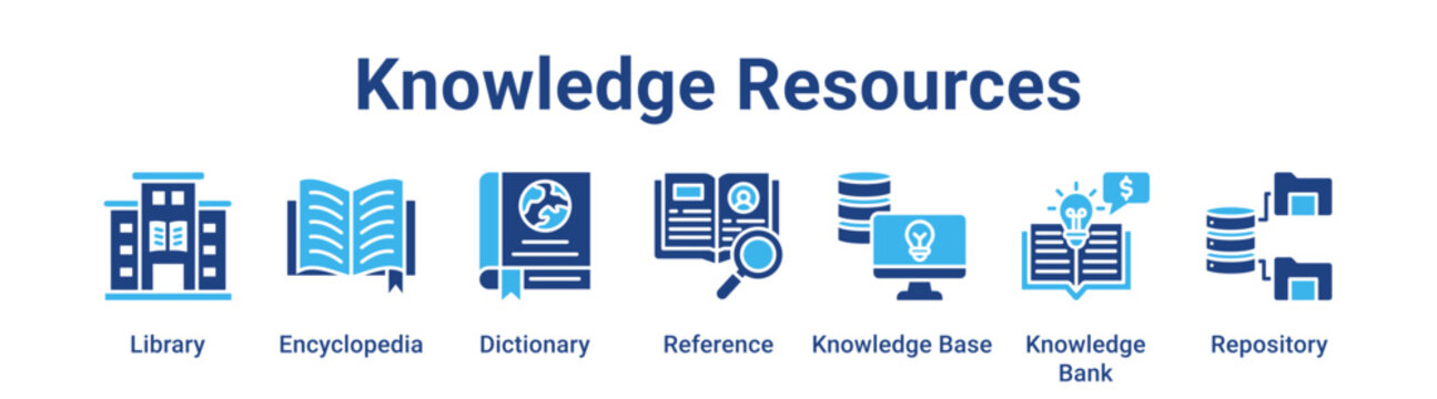 Knowledge Resources web banner icon vector illustration concept for education with icon of Library, Encyclopedia, Dictionary, Reference, Knowledge Base, Knowledge.
