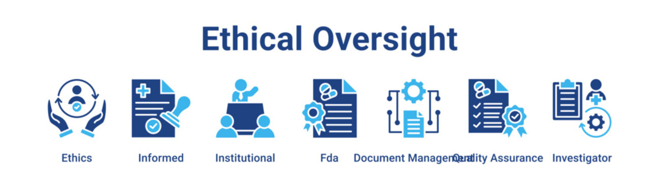 Ethical Oversight web banner icon vector illustration concept for education with icon of Ethics, Informed, Institutional, Fda, Document Management, Quality.