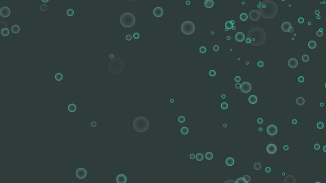 Abstract background with floating teal circles and bubbles on a dark gray surface creating a modern digital pattern for technology and science design