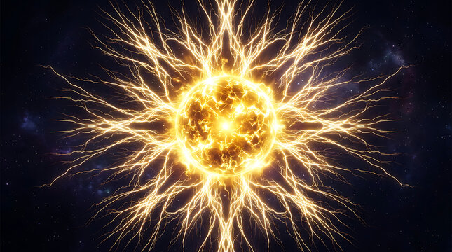Abstract glowing golden fractal sun burst background with abstract starburst background ornament geometric